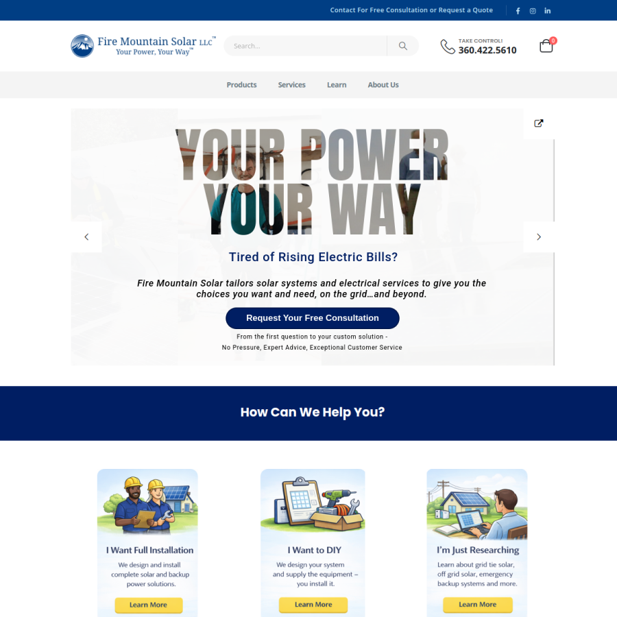 firemountainsolar.com homepage screenshot