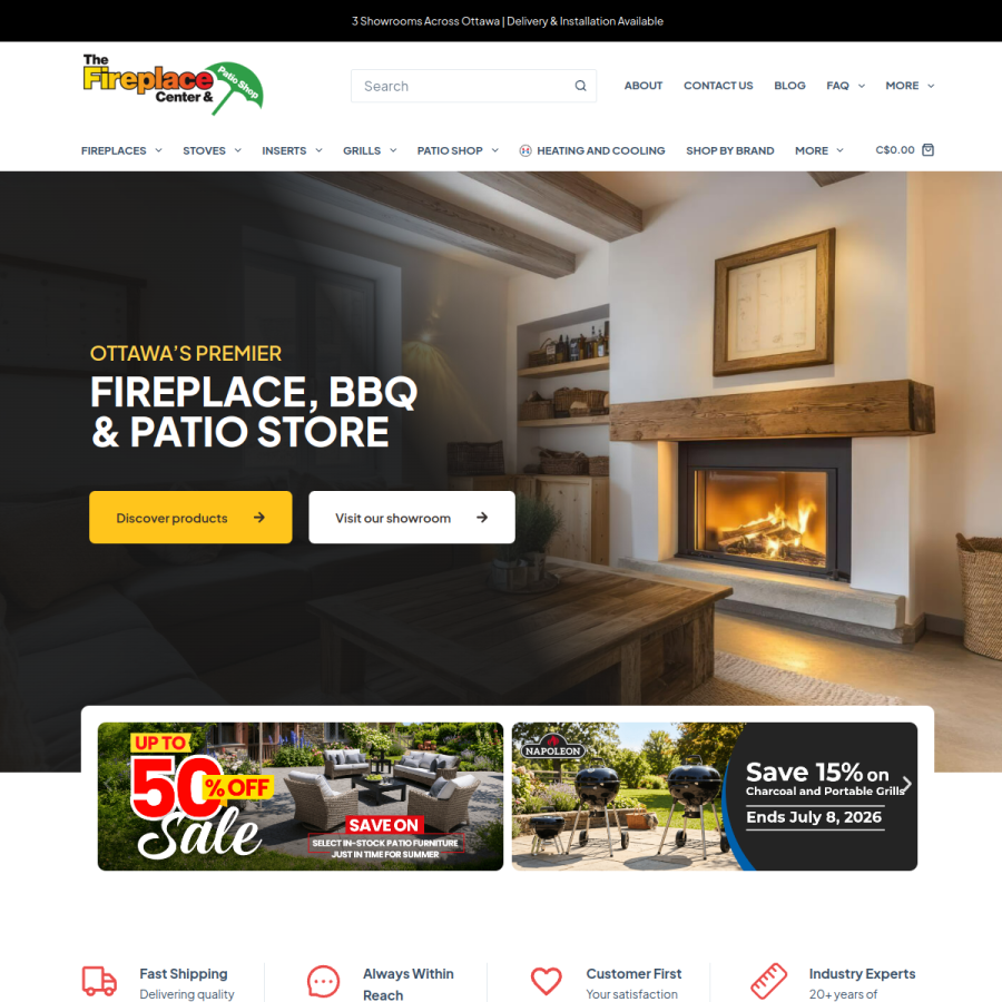 fireplacecenter.com homepage screenshot
