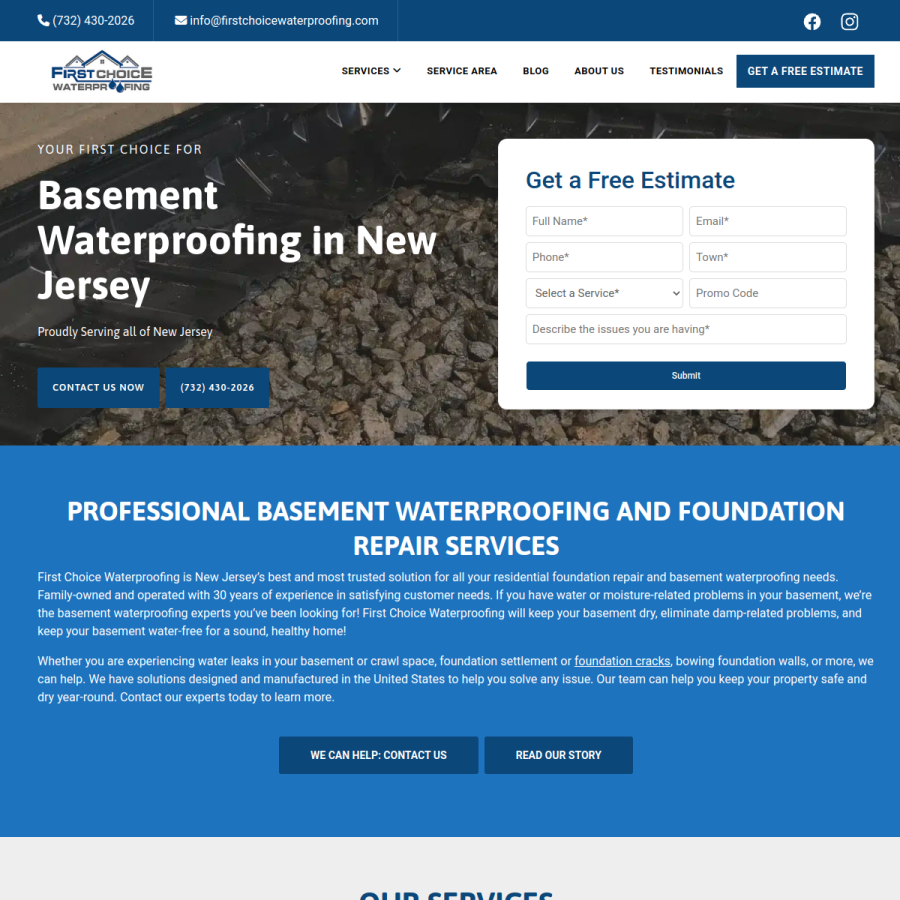 firstchoicewaterproofing.com homepage screenshot