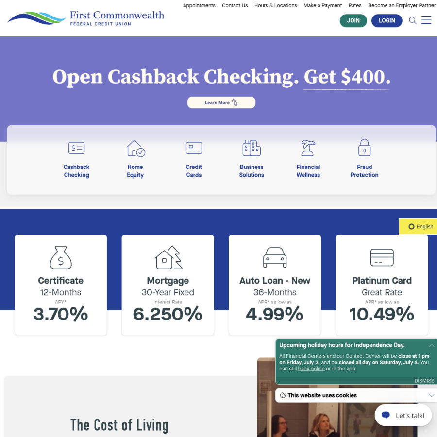 firstcomcu.org homepage screenshot
