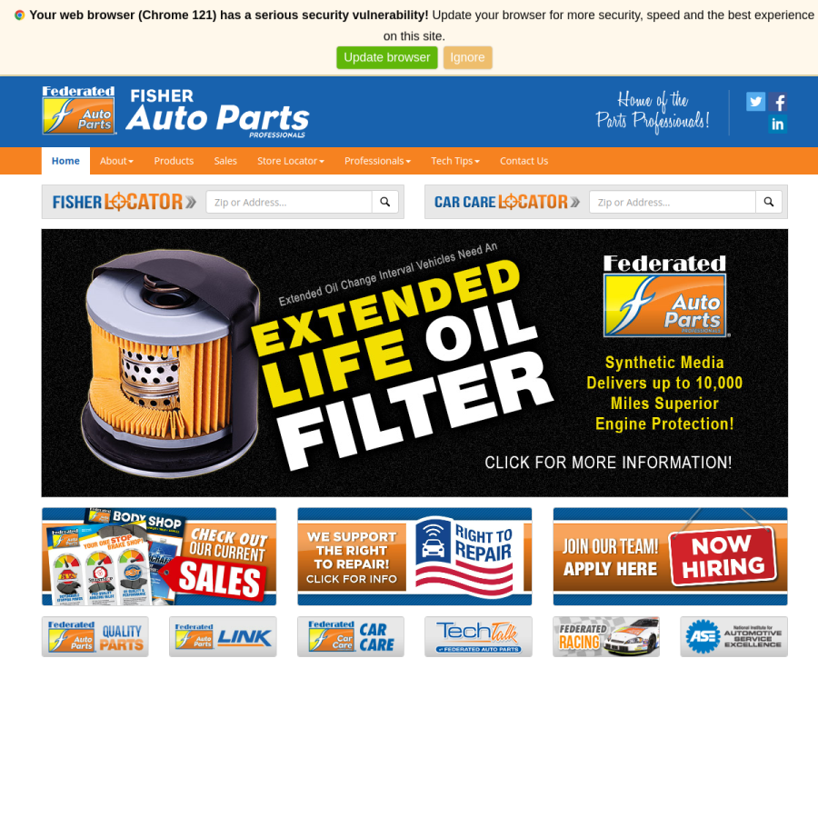 fisherautoparts.com homepage screenshot