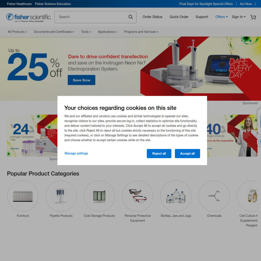 fishersci.com homepage screenshot