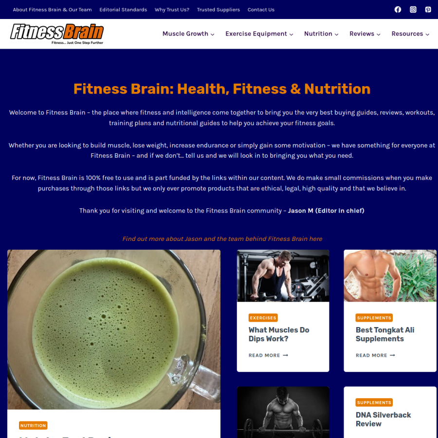 fitnessbrain.co.uk homepage screenshot