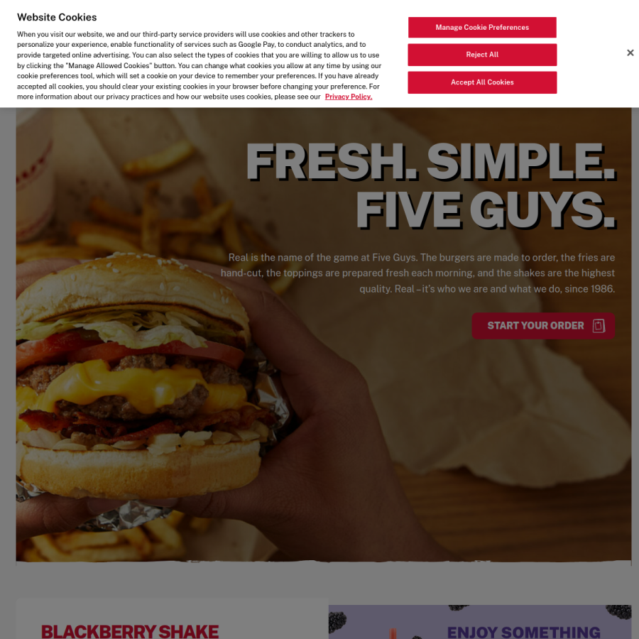 fiveguys.com homepage screenshot