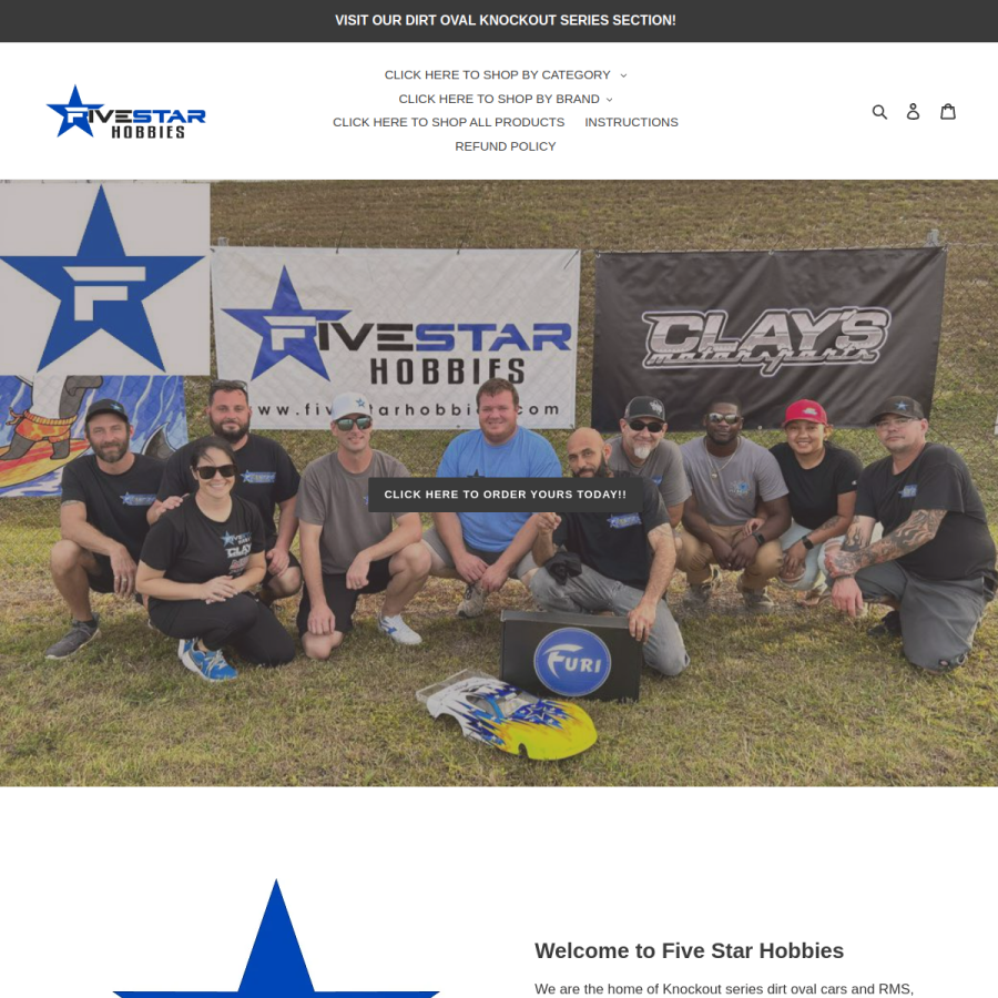 fivestarhobbies.com homepage screenshot