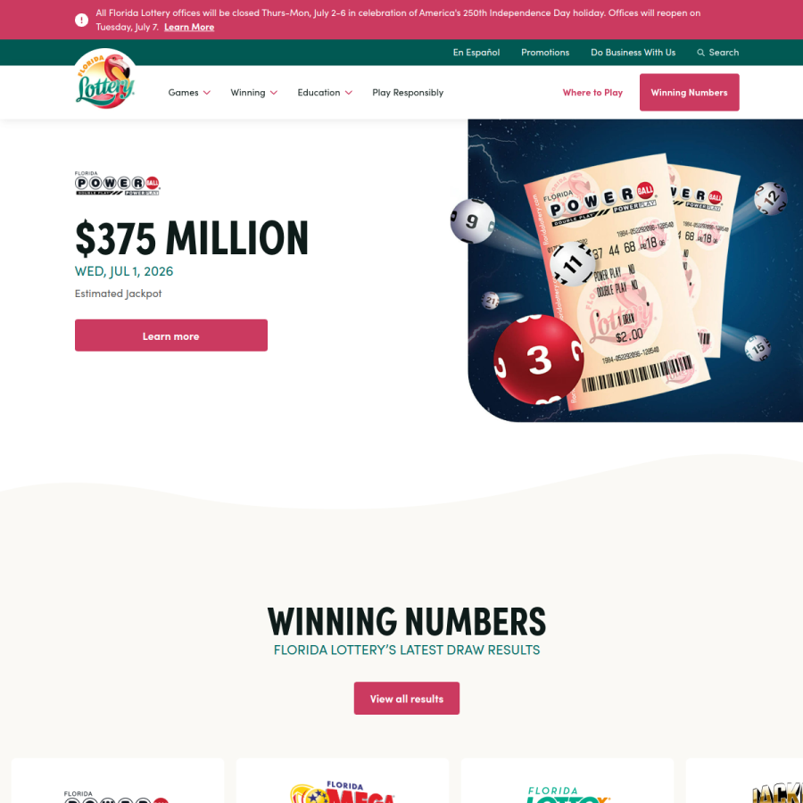 flalottery.com homepage screenshot