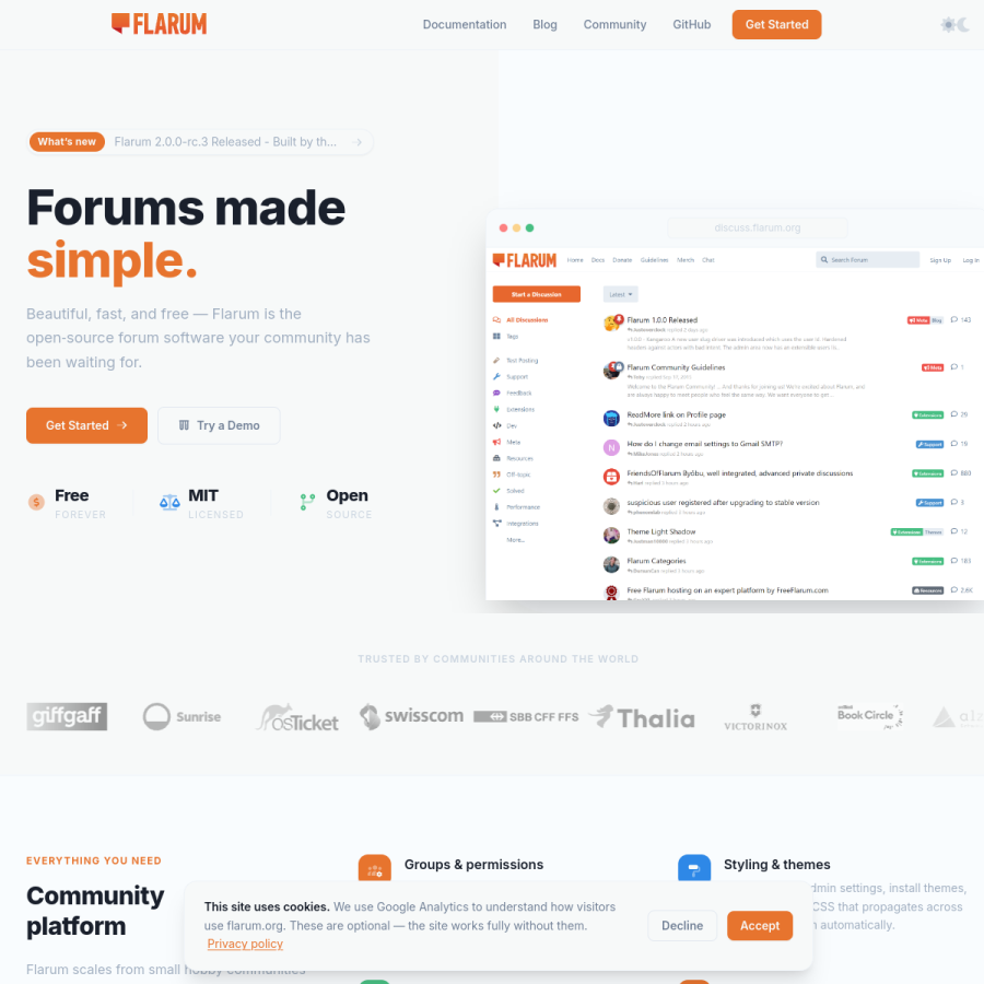 flarum.org homepage screenshot