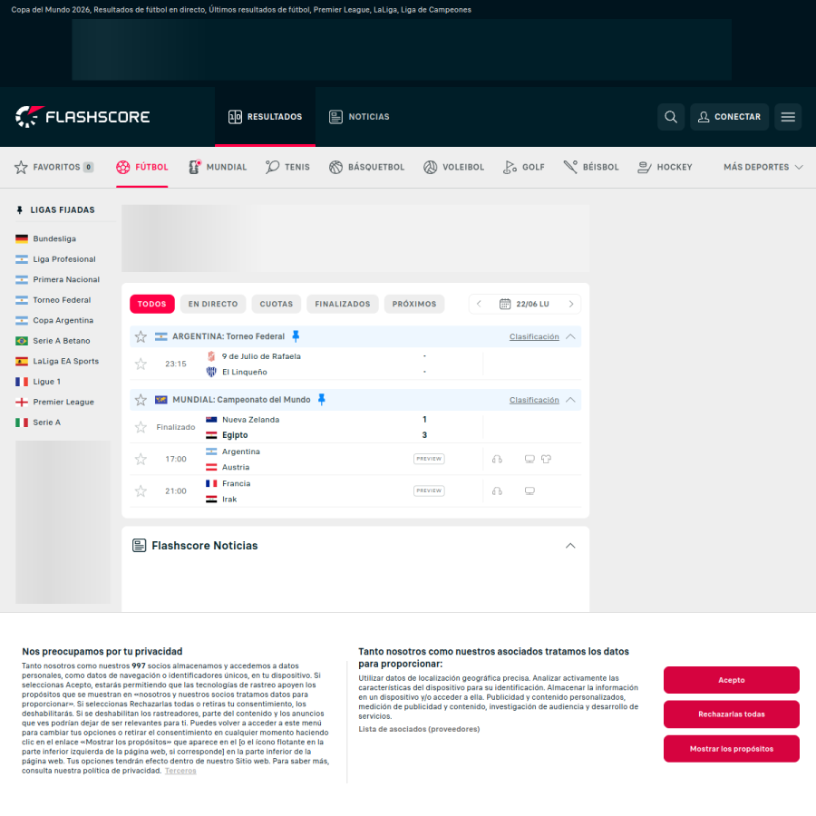 flashscore.com.ar homepage screenshot