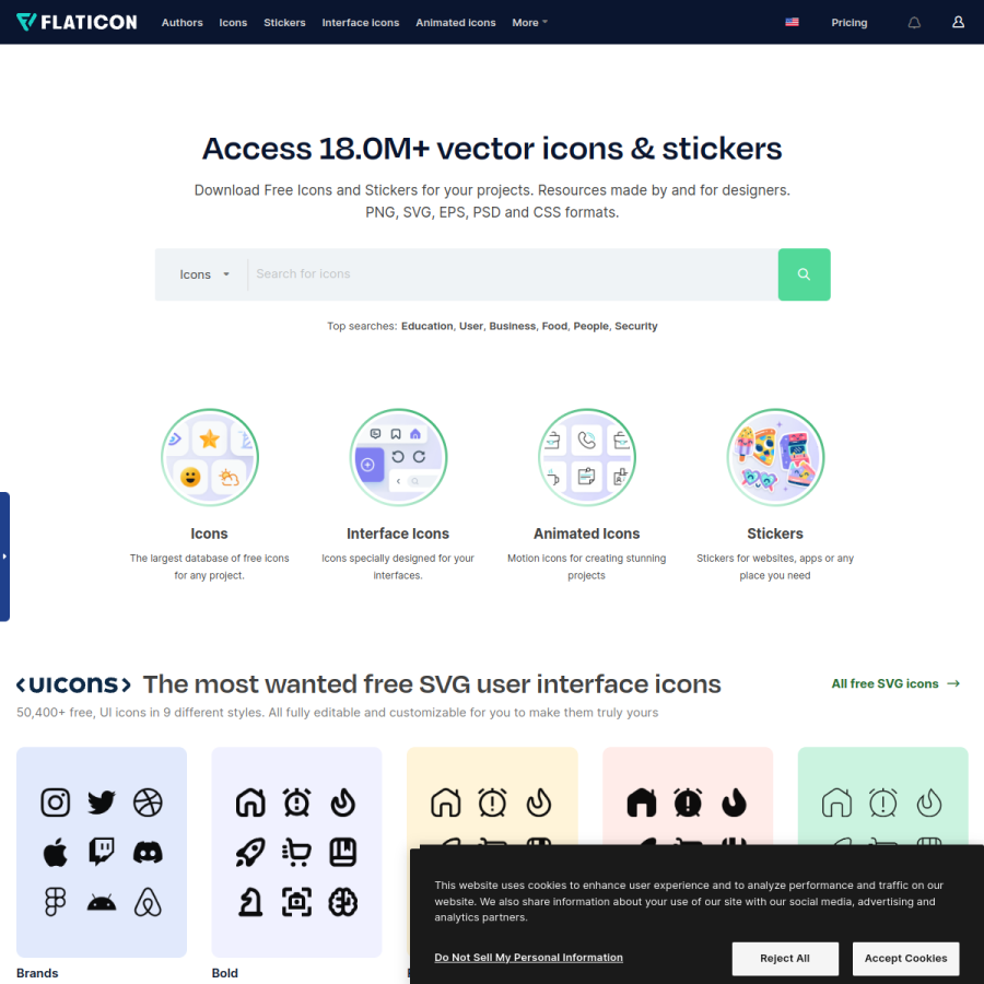 flaticon.com homepage screenshot