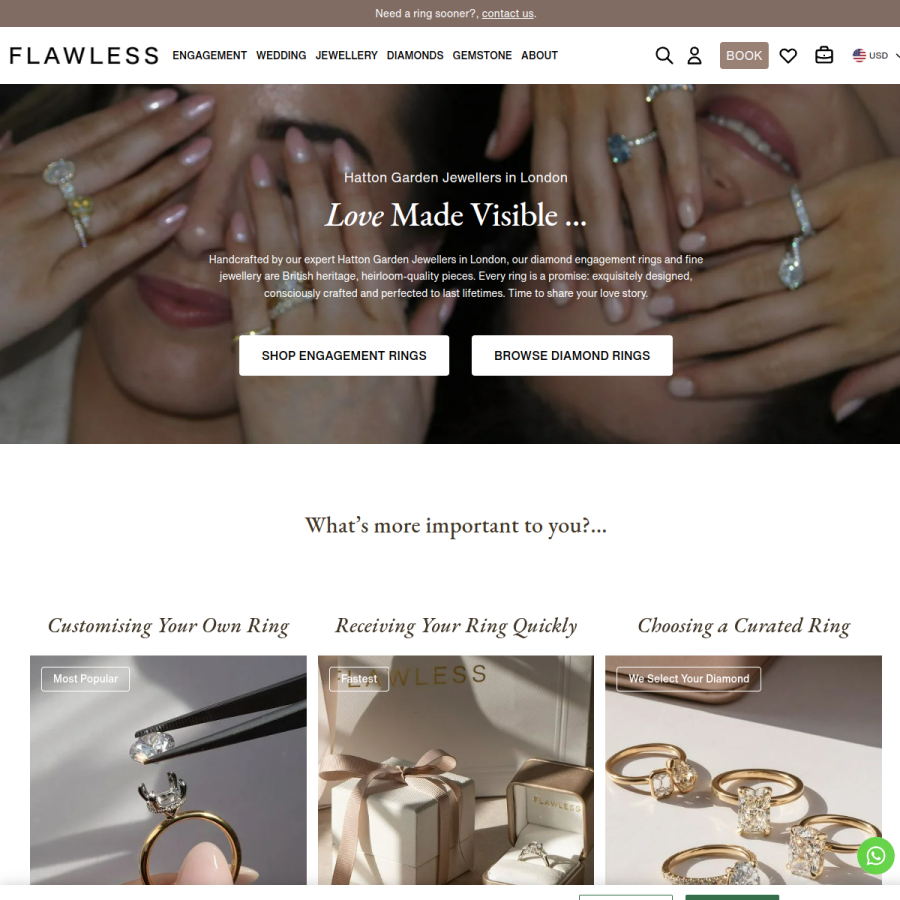 flawlessfinejewelry.com homepage screenshot