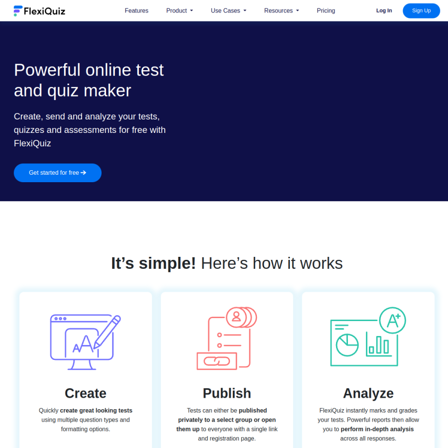 flexiquiz.com homepage screenshot