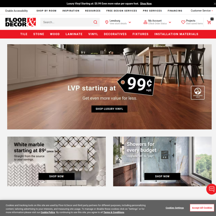 flooranddecor.com homepage screenshot