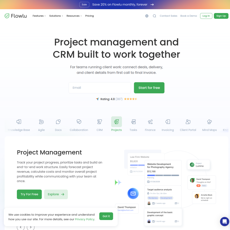 flowlu.com homepage screenshot