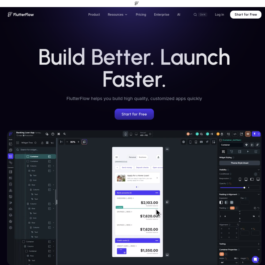 flutterflow.io homepage screenshot