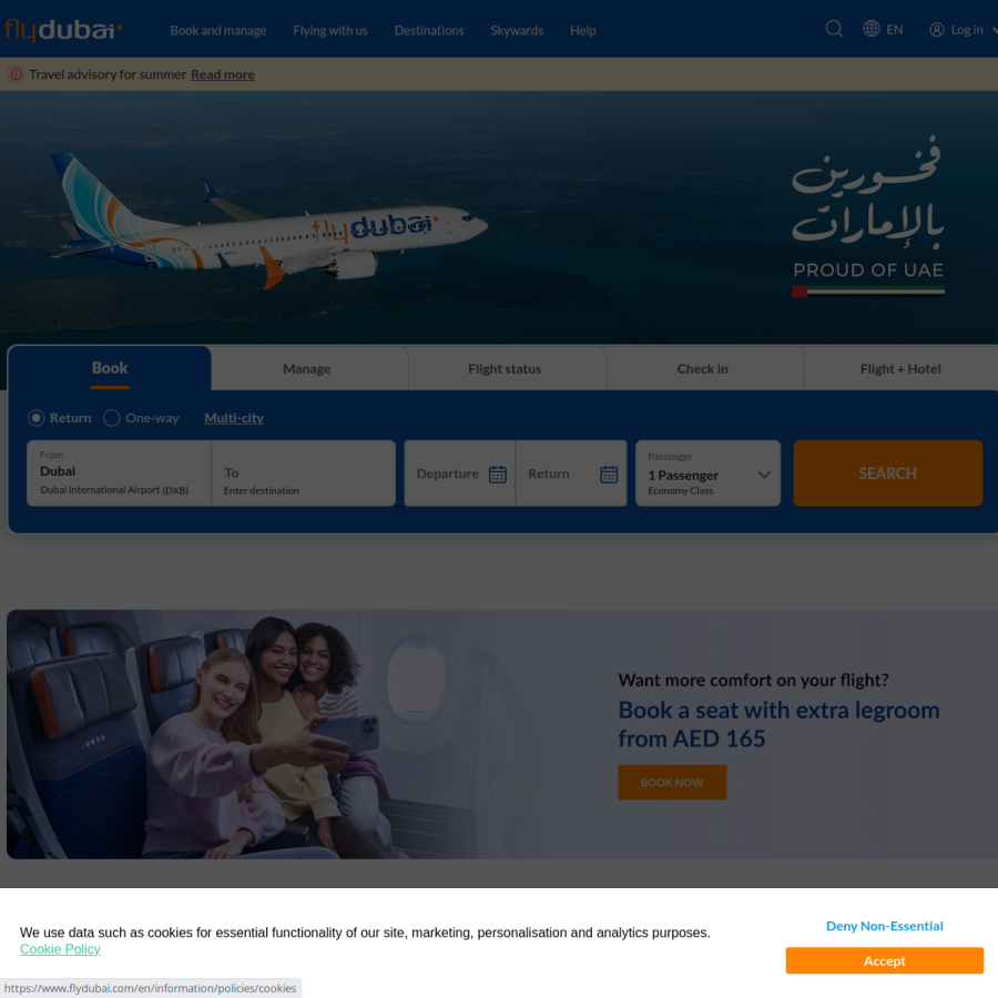 flydubai.com homepage screenshot