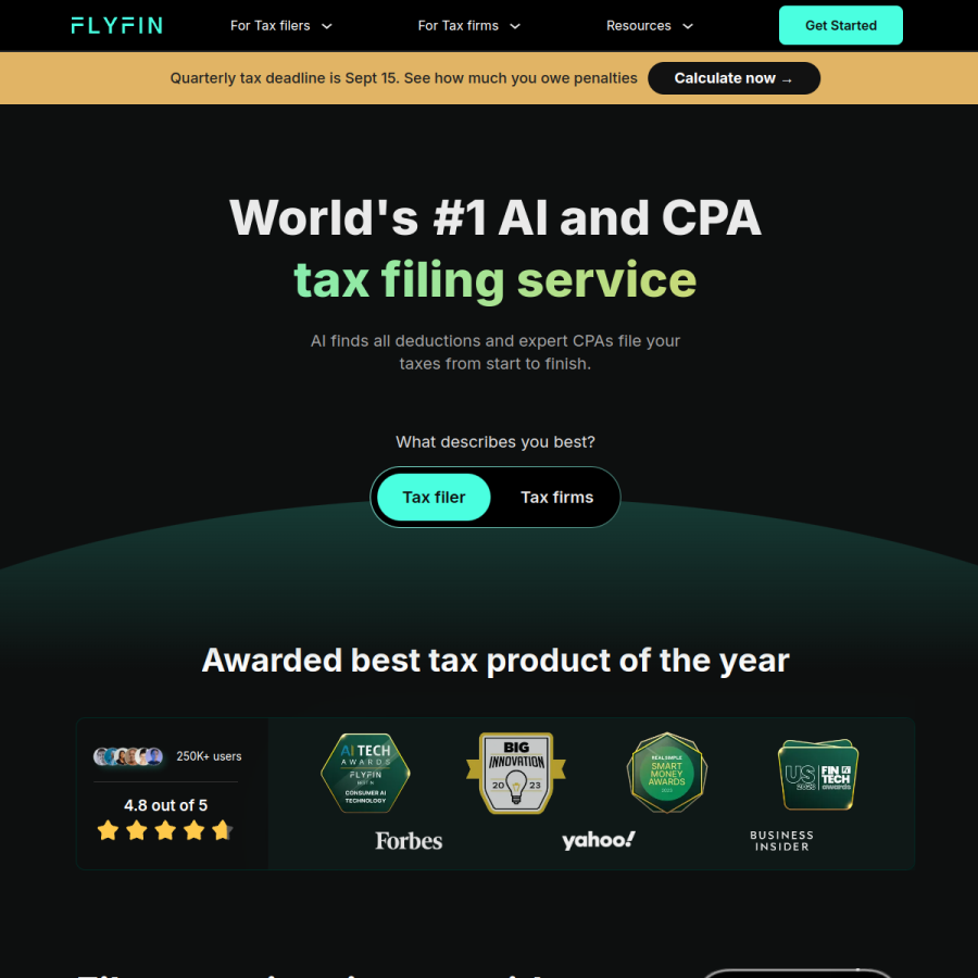flyfin.tax homepage screenshot