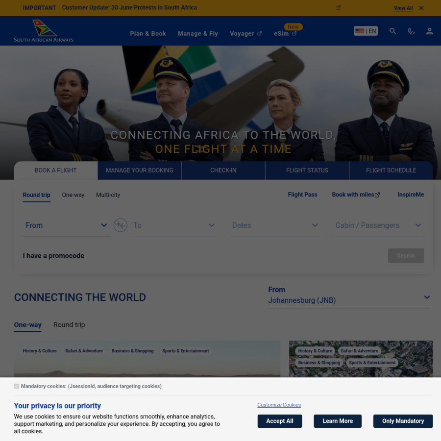 flysaa.com homepage screenshot