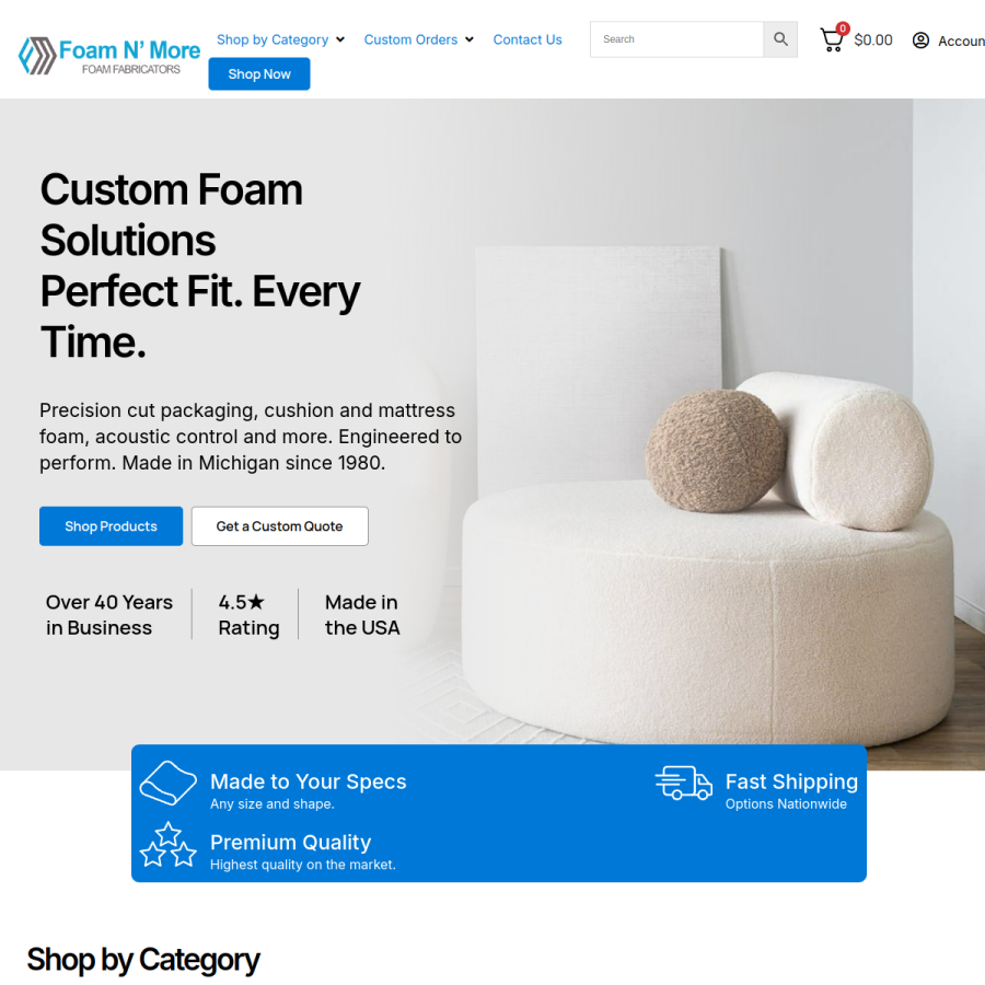 foamforyou.com homepage screenshot