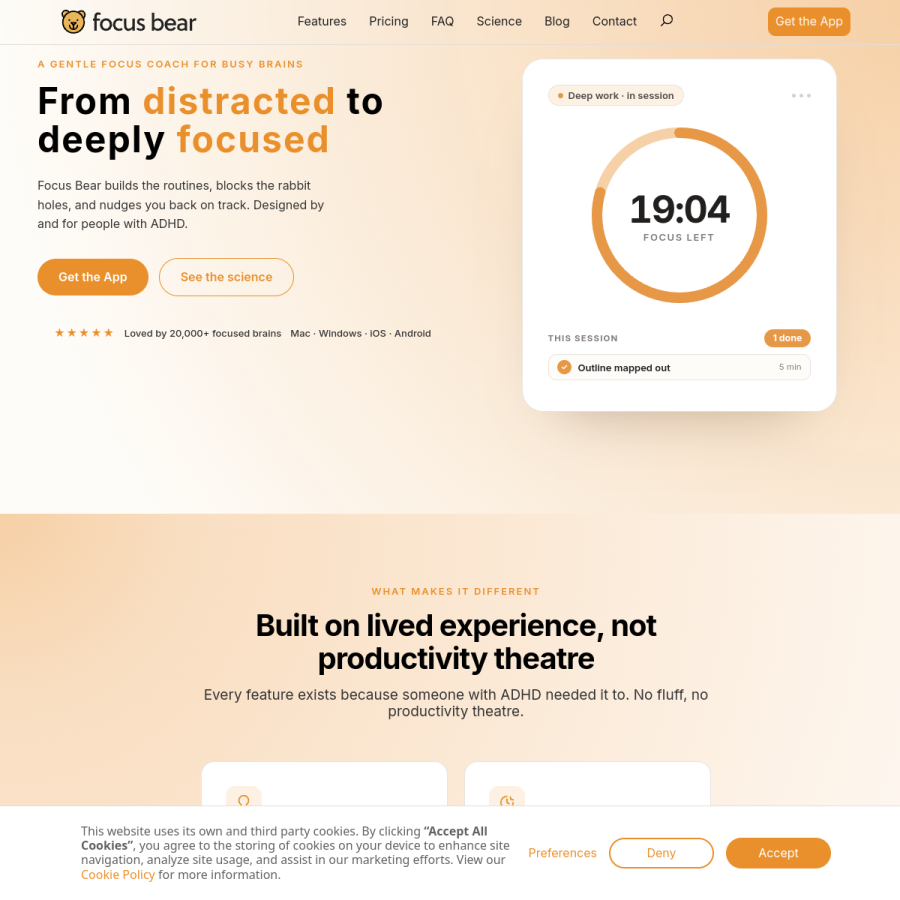 focusbear.io homepage screenshot