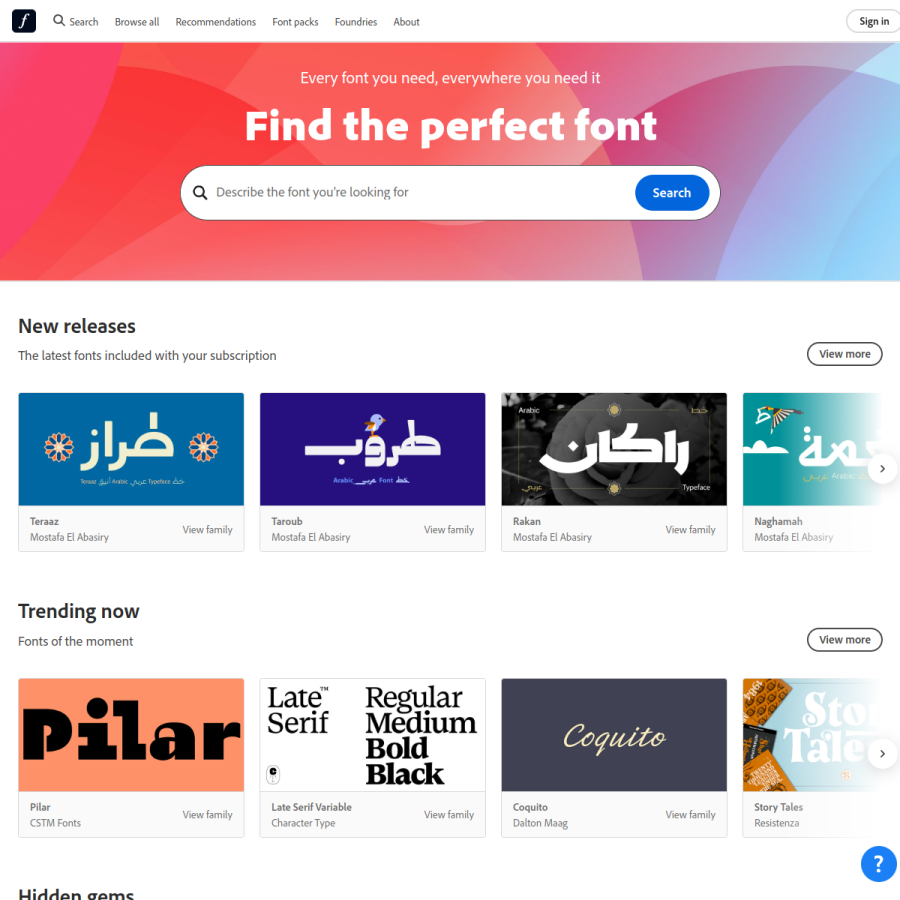 fonts.adobe.com homepage screenshot