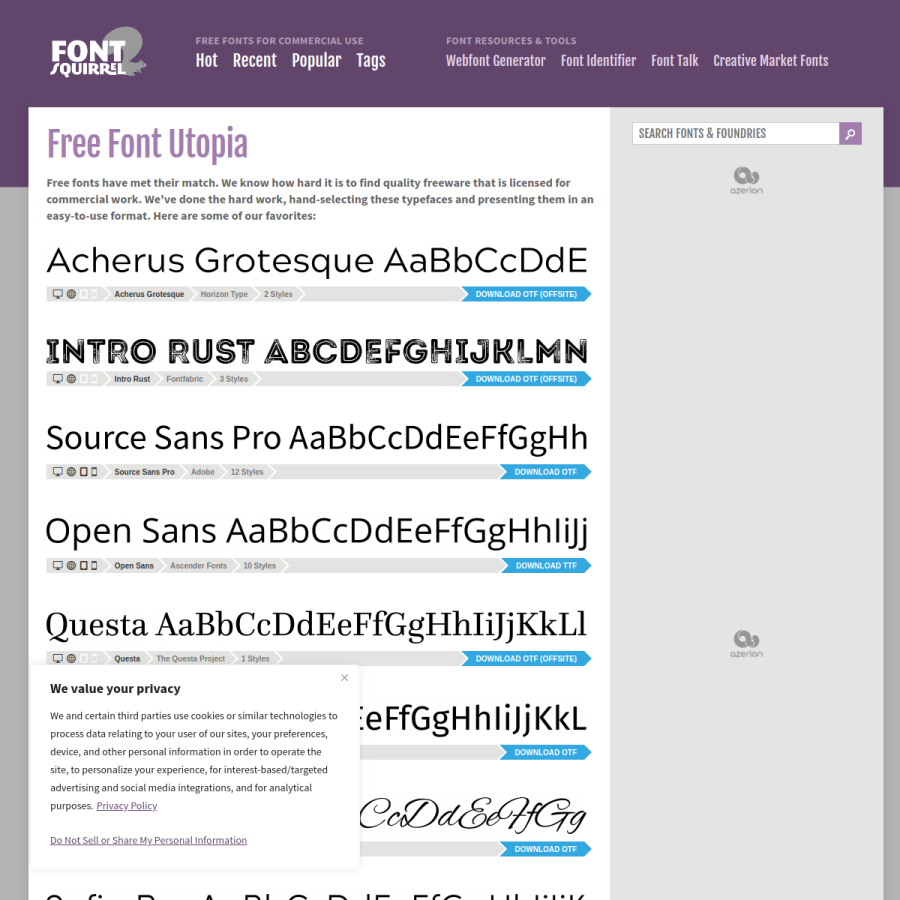 fontsquirrel.com homepage screenshot