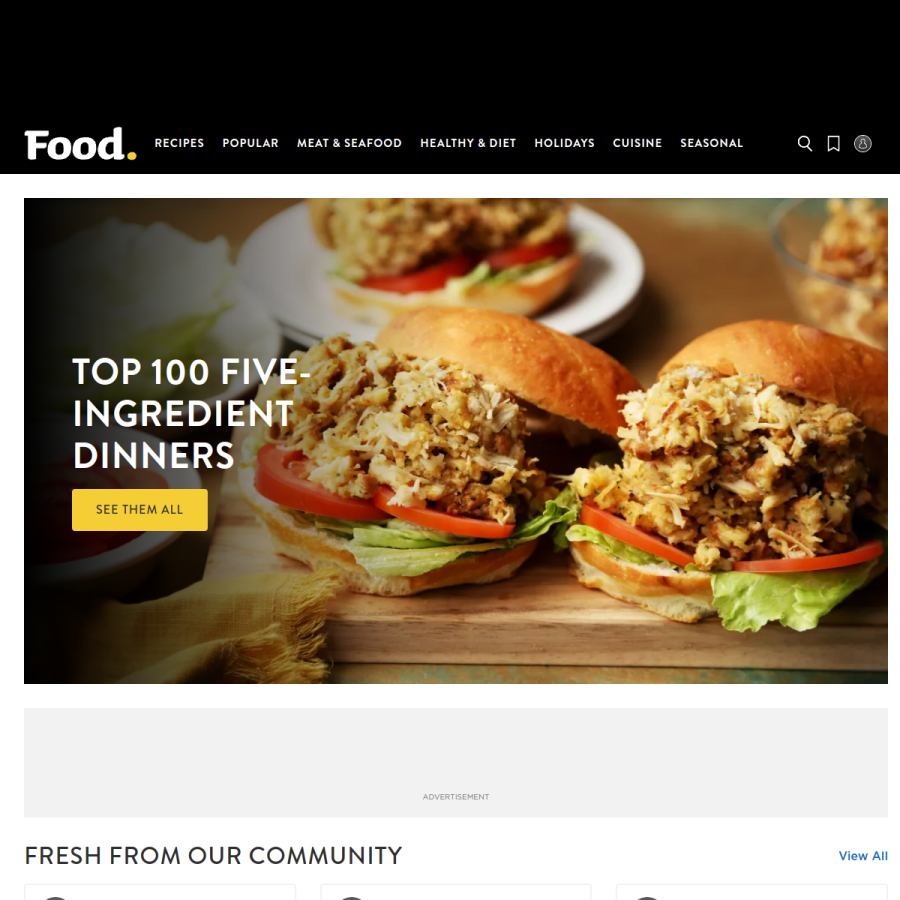 food.com homepage screenshot