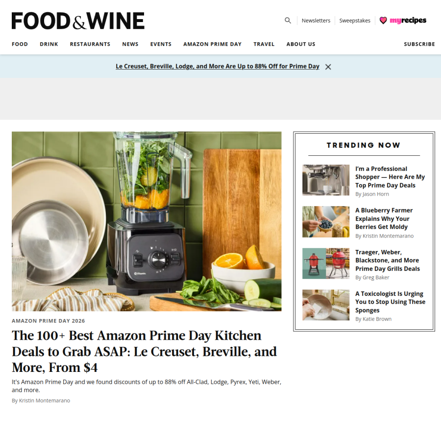 foodandwine.com homepage screenshot