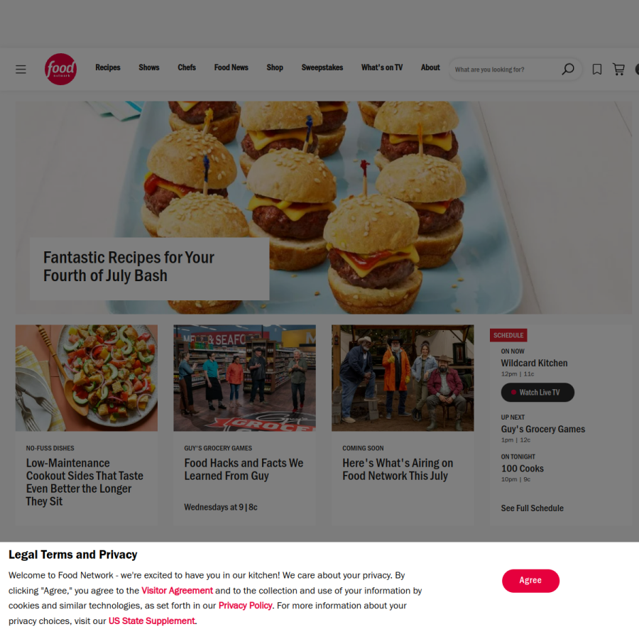 foodnetwork.com homepage screenshot