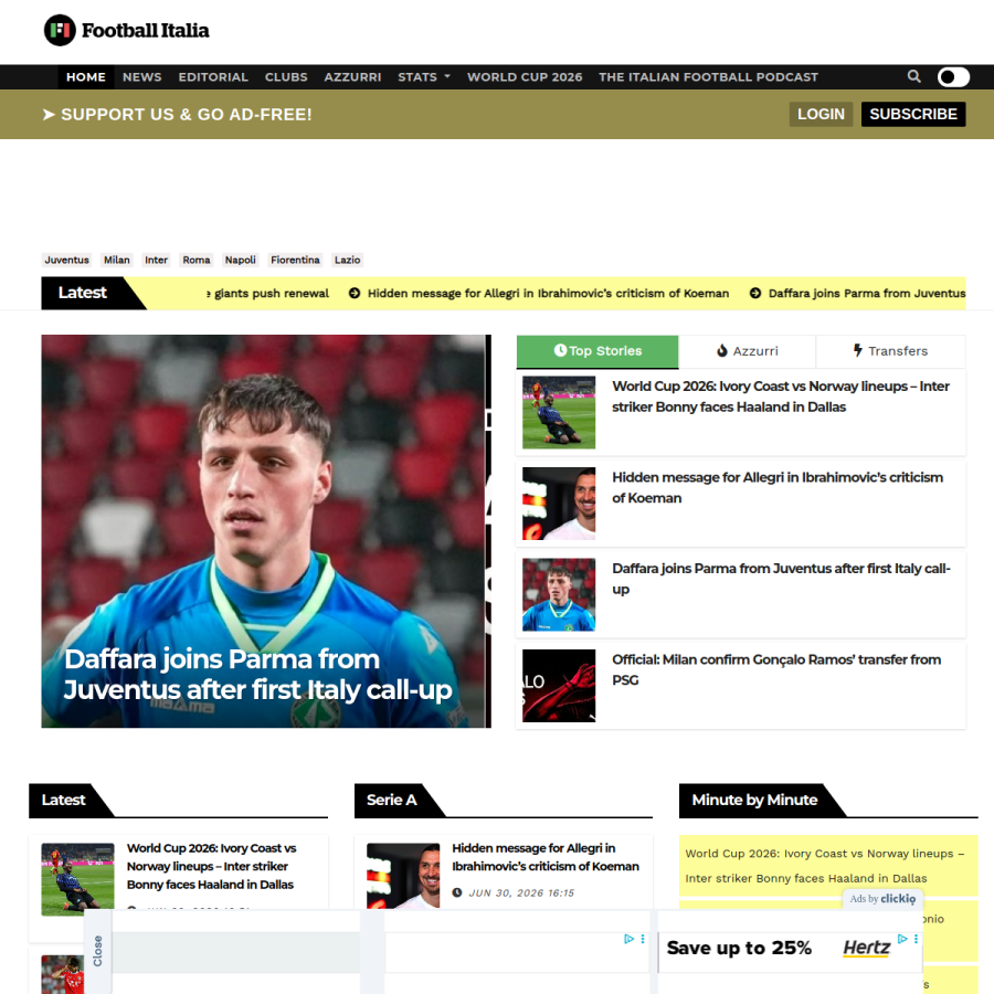 football-italia.net homepage screenshot