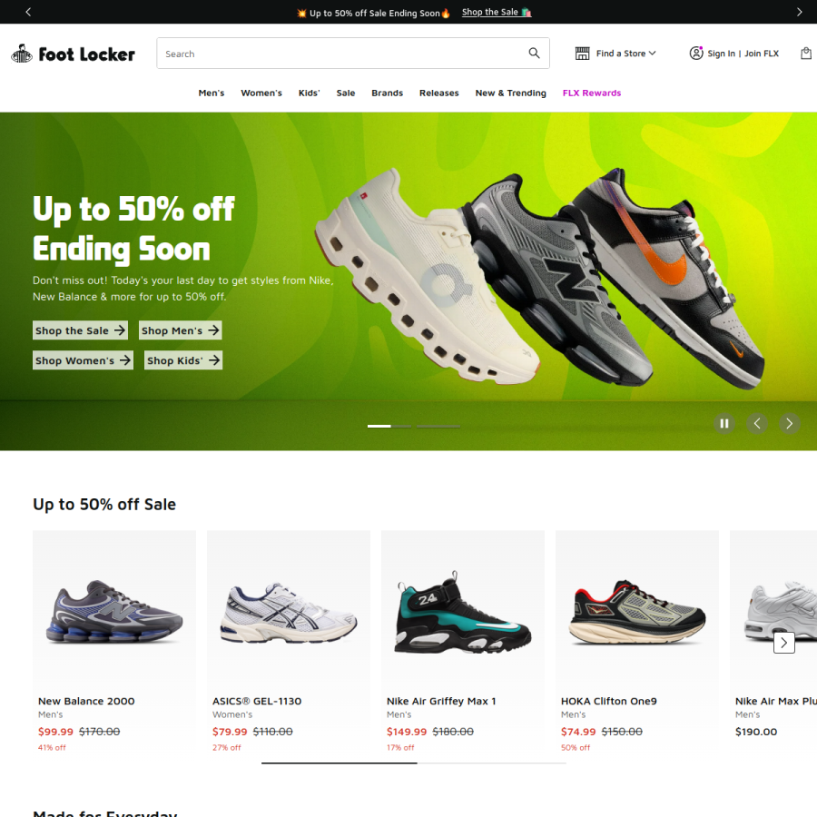 footlocker.com homepage screenshot