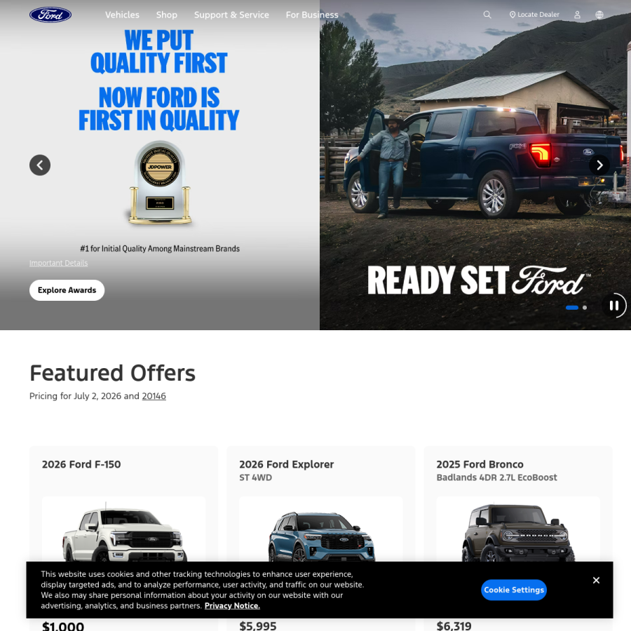 ford.com homepage screenshot