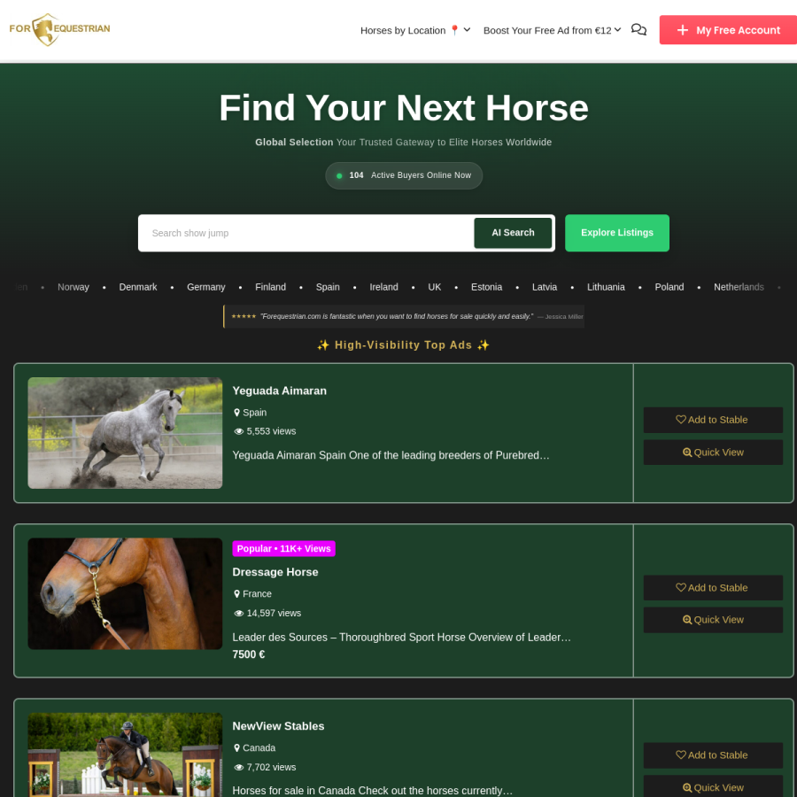forequestrian.com homepage screenshot