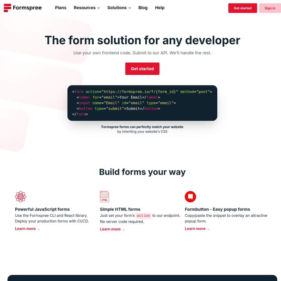 formspree.io homepage screenshot
