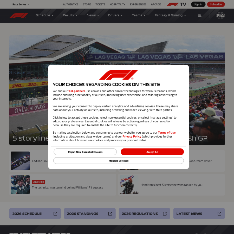 formula1.com homepage screenshot