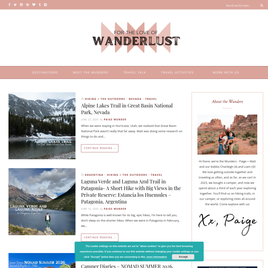 fortheloveofwanderlust.com homepage screenshot