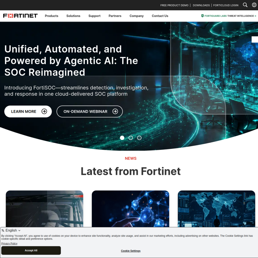 fortinet.com homepage screenshot