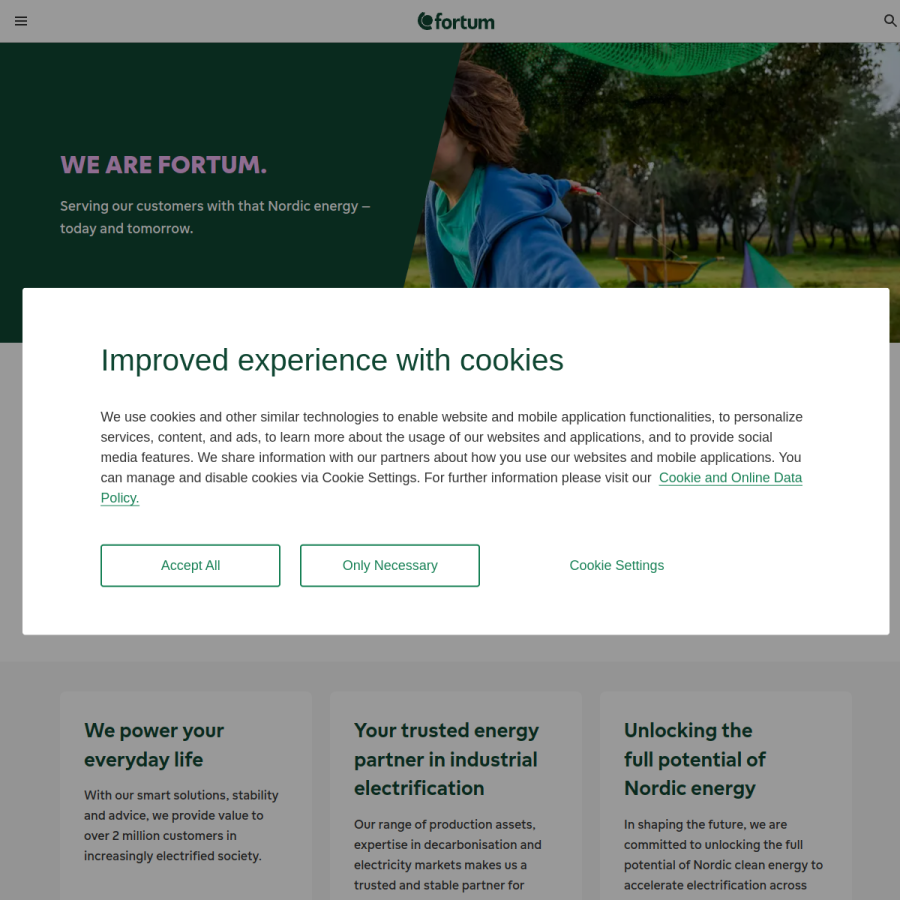fortum.com homepage screenshot