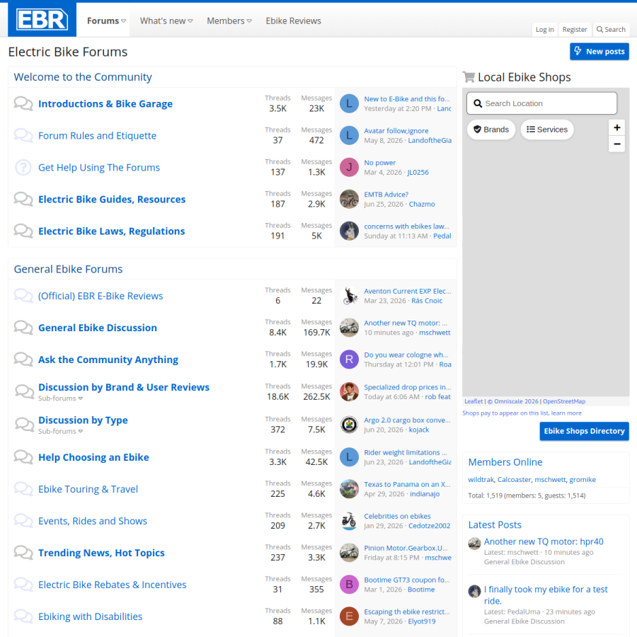 forums.electricbikereview.com homepage screenshot