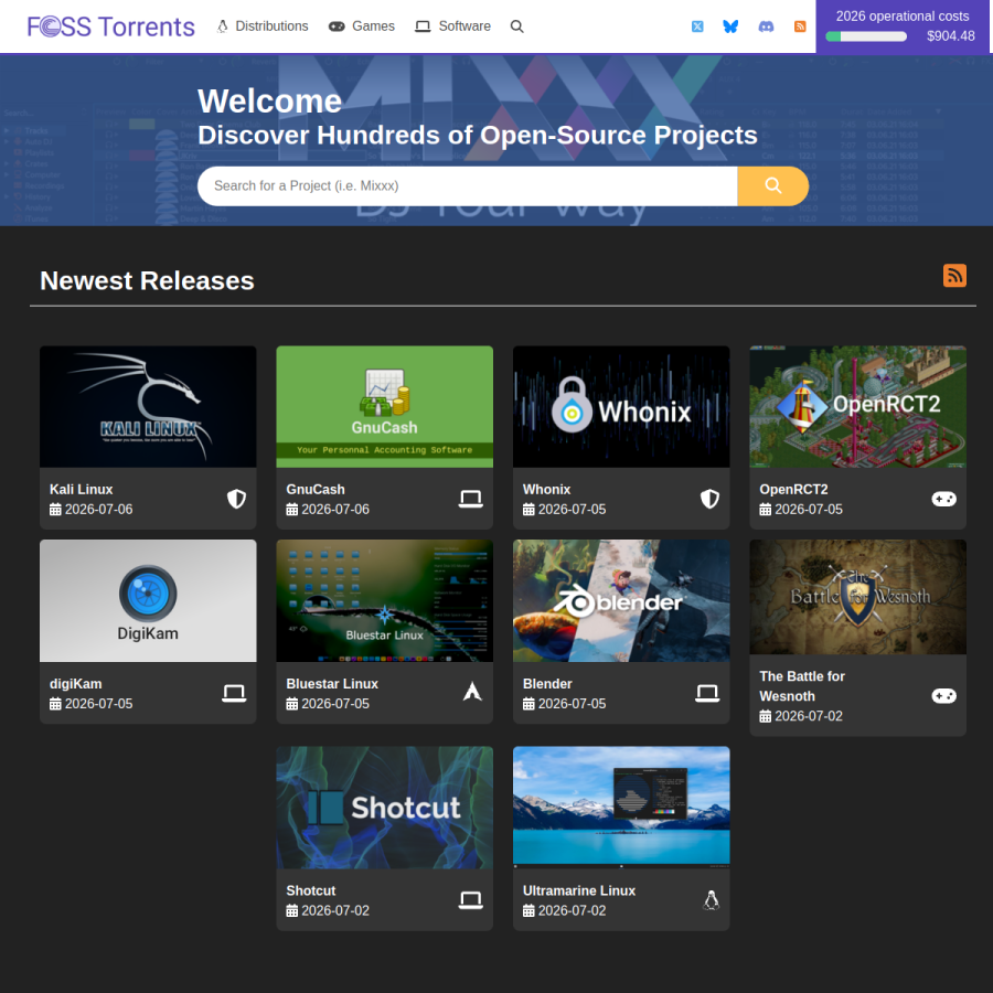 fosstorrents.com homepage screenshot