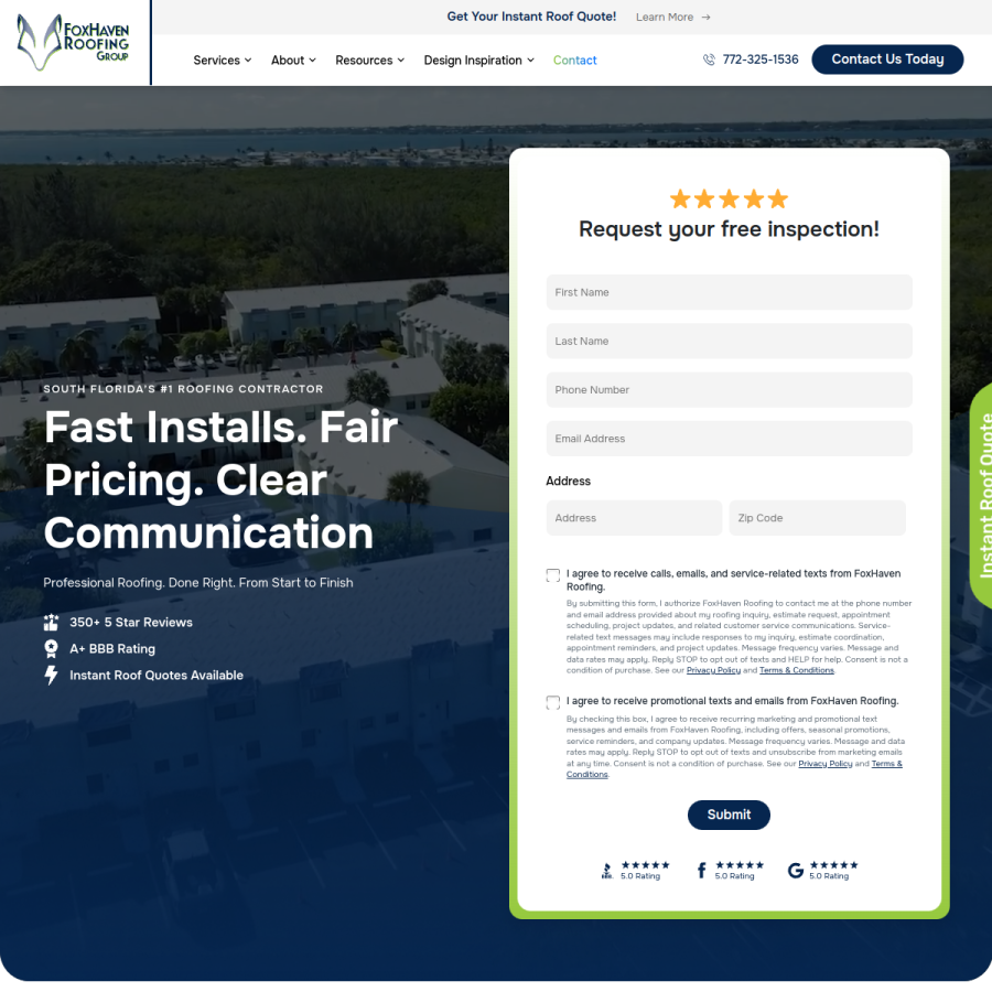 foxhavenroof.com homepage screenshot