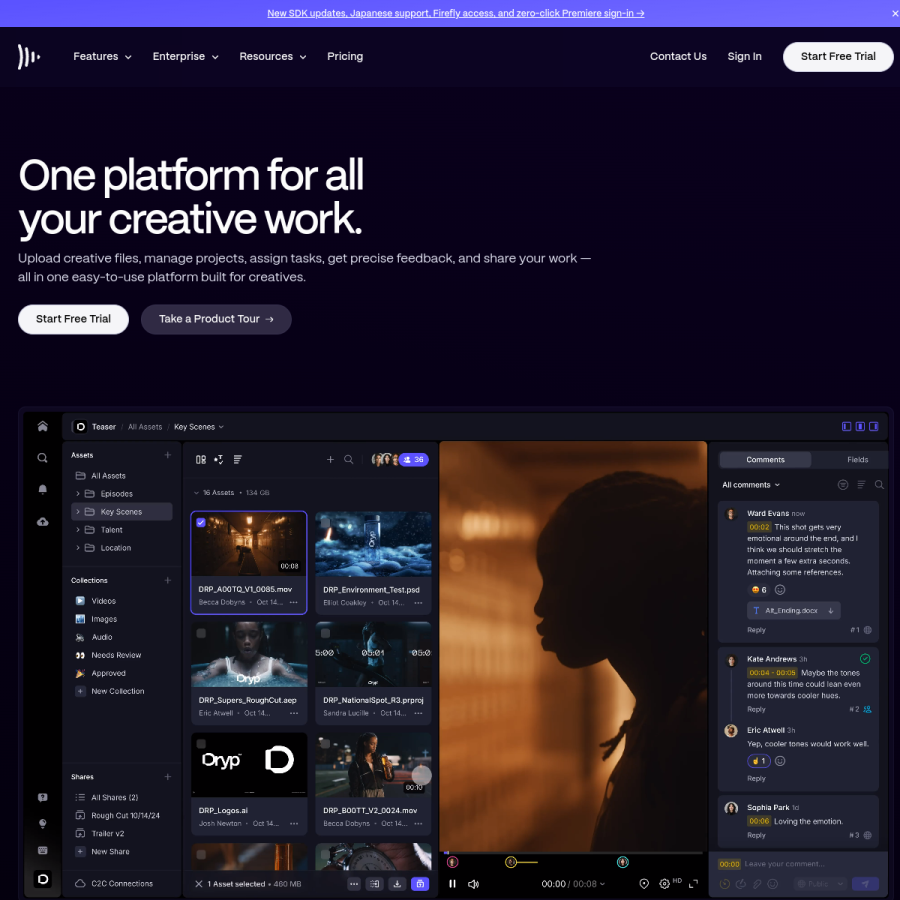 frame.io homepage screenshot