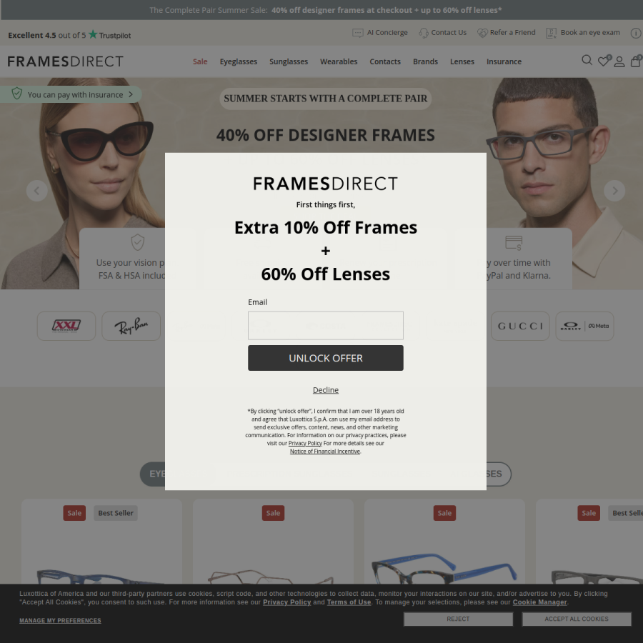 framesdirect.com homepage screenshot