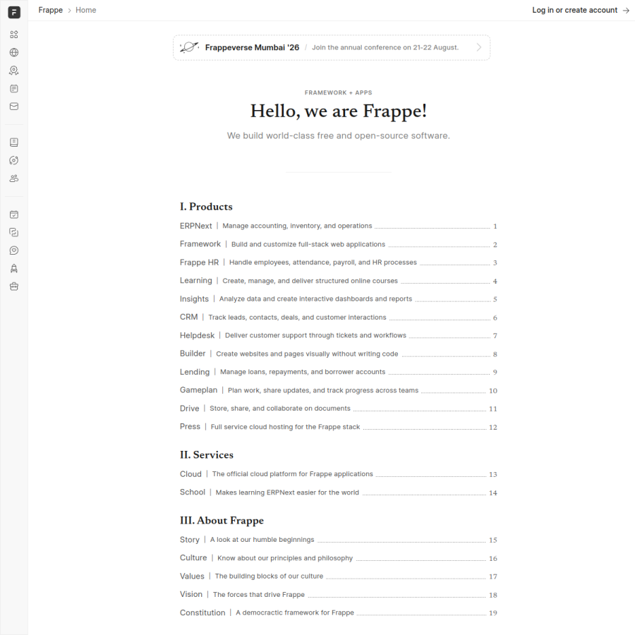 frappe.io homepage screenshot