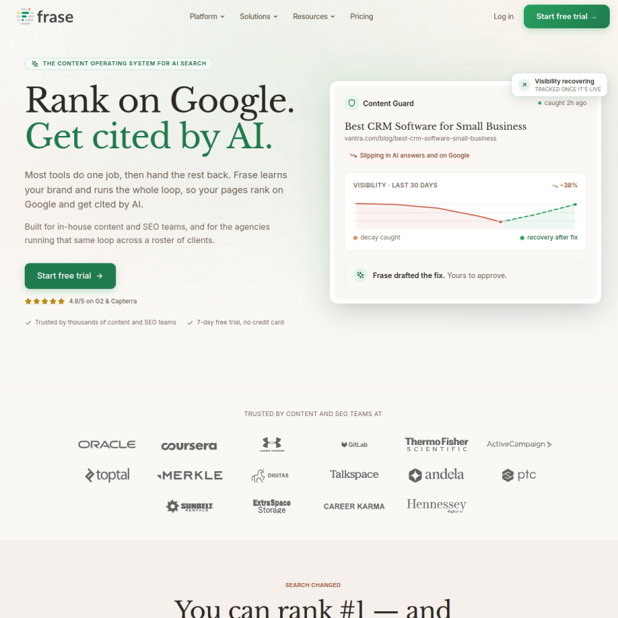 frase.io homepage screenshot
