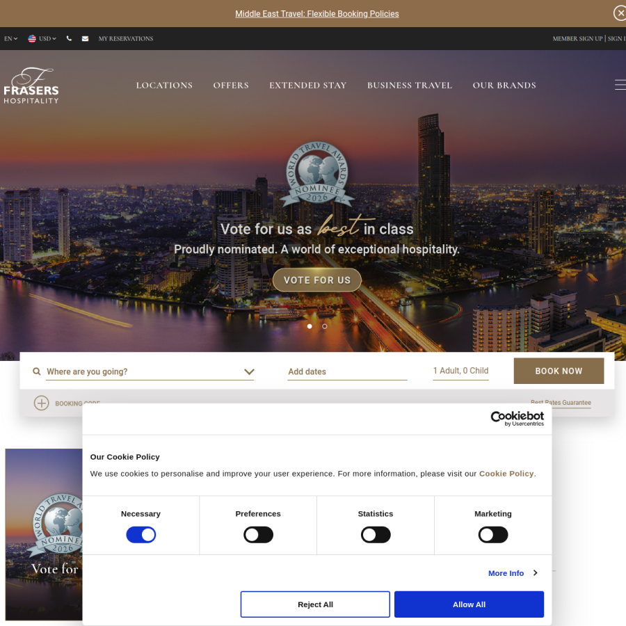 frasershospitality.com homepage screenshot