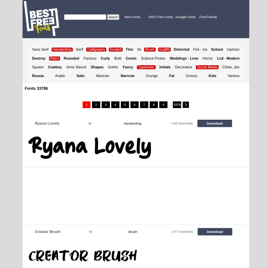 freebestfonts.com homepage screenshot