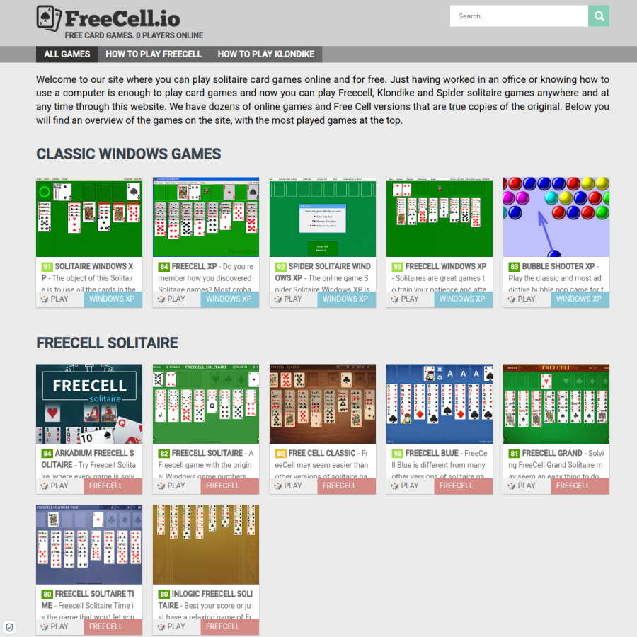 freecell.io homepage screenshot