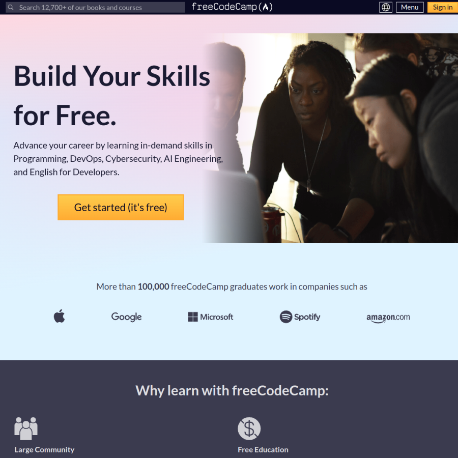freecodecamp.org homepage screenshot