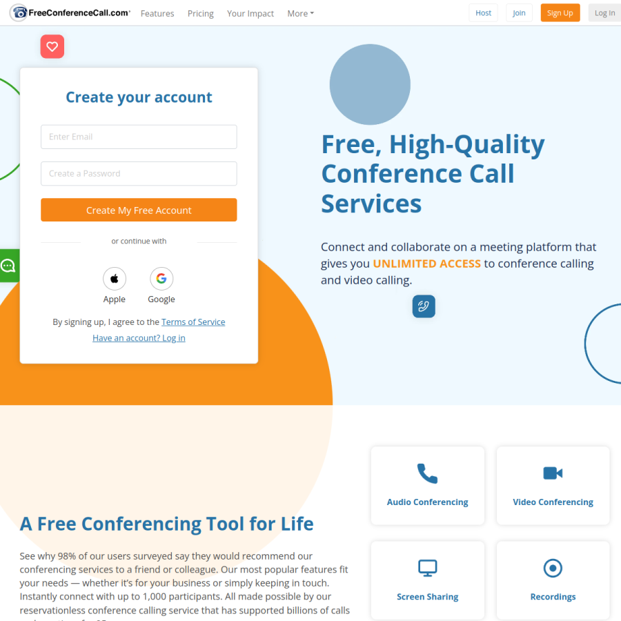 freeconferencecall.com homepage screenshot