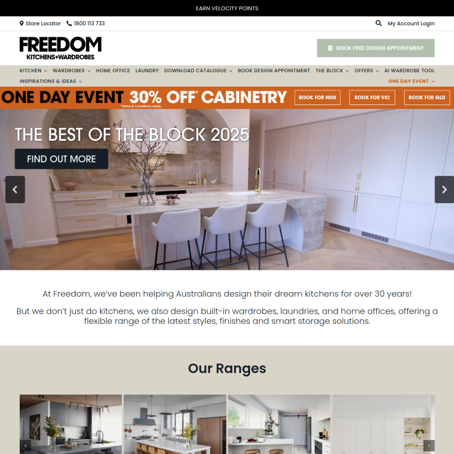 freedomkitchens.com.au homepage screenshot